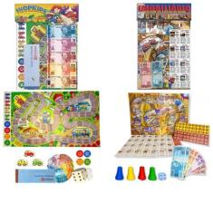 Imagem de Kit 2 Com Jogo De Tabuleiro Mesa Shopkids + Banco Imobiliário Investin
