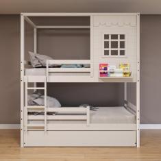 Imagem de Treliche Casinha Reta com Grade Removível Madeira Maciça Branco Housin