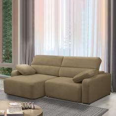 Imagem de Sofá Decorativo Sala de Estar Ícaro 3 Lugares 240cm Reclinável e Retrátil Bouclê Castor G89 - Gran Belo