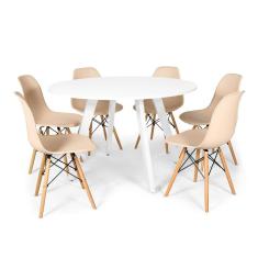 Imagem de Conjunto Mesa de Jantar Redonda Amanda Branca 120cm com 6 Cadeiras Eames Eiffel - Nude
