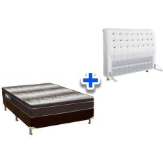 Imagem de Cama Box King CRC + Colchão Ortopédico Light Ortobom + Cabeceira Dama Courano Branco/Preto