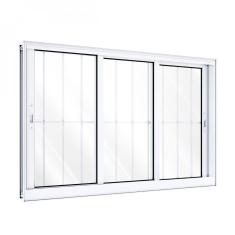 Imagem de Janela de Aluminio de Correr Lateral 3 Folhas Móveis com Grade 120x150 Lucasa Branco