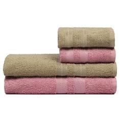 Imagem de Jogo de Toalhas 4 Peças Enxuta 100% Algodão - Caricinha (Rosa + Bege)