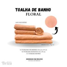 Imagem de Jogo De Toalha De Banho e Rosto 5 Peças Gigante Briza Floral - Salmão
