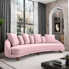 Imagem de Sofá Living 3 Lugares 265cm Pés Madeira Morales com Almofadas Veludo Rosê G52 - Gran Belo