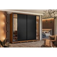 Imagem de Guarda Roupa 4 Portas de Correr e 4 Gavetas c/ 2 Vidros Reflecta e Pés Laredo Flex Nogueira/Nogueira ou Preto - Demóbile