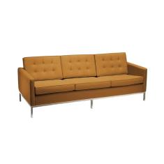 Imagem de Sofa Florence Knoll 3 Lugares Cromado Em Couro Natural Caramelo