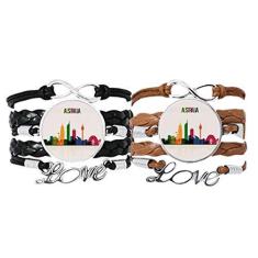 Imagem de DIYthinker Pulseira com contorno dos arranha-céus da cidade da Austrália, alça de mão, pulseira de corda de couro, conjunto duplo para presente