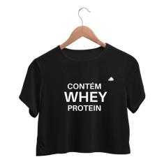 Imagem de Cropped Top T-shirt Academia Frase Treino Builder Protein-Feminino