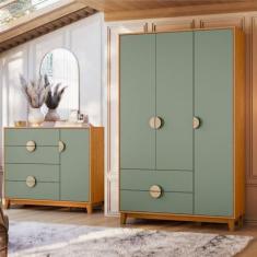 Imagem de Conjunto de Quarto com Guarda-roupa e Cômoda Ipê Cinamomo/sálvia