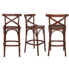 Imagem de Conjunto 3 Banquetas Madeira Maciça Tauarí Cross X Texas Gamma Móveis