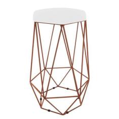 Imagem de Banqueta Aramado Hexagonal Base Bronze Suede Branco - Maitê Moda Casa,