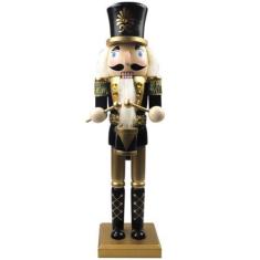 Imagem de Eforcase Quebra-nozes de madeira Natal preto e dourado decoração de mesa decoração de mesa fantoche rei soldado quebra-nozes