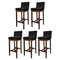 Imagem de Kit 5 Banquetas Alta Estofada para Bancada de Cozinha Lisboa Madeira Capuccino Suede Preto CCS