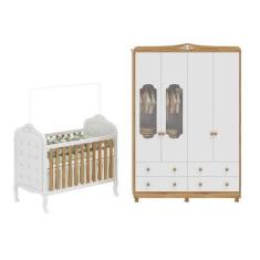 Imagem de Quarto de Bebê com Guarda-roupa com Janelas e Berço com Capitonê Maya 