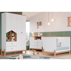 Imagem de Quarto de Bebê Completo Ternura 3 Peças (1 Guarda Roupa + 1 Berço + 1 Cômoda) QI79 Branco/Jequitiba - Henn