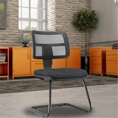 Imagem de Kit 02 Cadeiras de Escritório Recepção Fixa Zip L02 Linho Chumbo - Lyam Decor