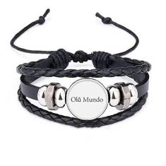 Imagem de DIYthinker Pulseira Portuguesa de Couro Trançado Hello World