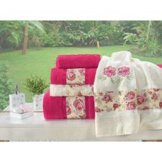 Imagem de Jogo De Toalha Banho Passione 5 Peças Pink Com Palha