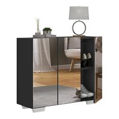 Imagem de Sapateira com Espelho 3 Portas Nina Multimóveis V6023 Preta/branca