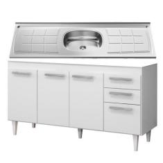 Imagem de Balcão Gabinete Lis Com Pia Inox 150cm 4 Portas L03 Branco - Mpozenato