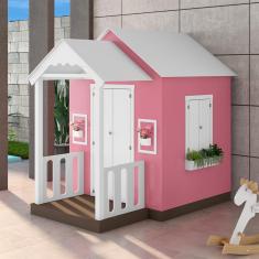 Imagem de Casinha De Brinquedo Artesanal Com Varanda Mdf Branco/rosa L12 - Criança Feliz