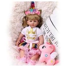 Imagem de Brinquedo Boneca Bebê Reborn Silicone Menina 1º Aninho Unicórnio - Mun