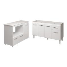 Imagem de Balcão Armário Camila Cozinha Gabinete de Pia 140 cm e Balcão para Forno Elétrico e Microondas Lilian Branco