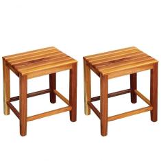 Imagem de Kit 2 Banquetas Baixa Ripada Em Madeira Maciça