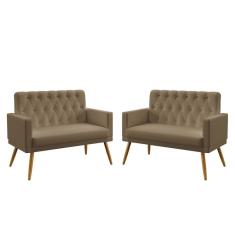 Imagem de Kit 2 Poltronas Namoradeiras Decorativas Nina Com Rodapé E Botões Capitonê Sued Capuccino Aradecor