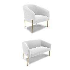 Imagem de Sofá Namoradeira E Poltrona Pé Ferro Dourado Stella Bouclê D03 - D`rossi Cor Off White