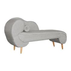 Imagem de Recamier Decorativo Divã Melissa Lado Direito Linho Bege Pés Madeira M