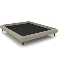 Imagem de Cama Casal King Pés de Madeira 210cm Otto P05 Linho Bege - Lyam Decor