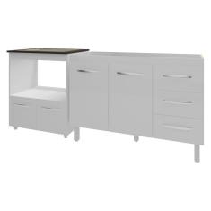 Imagem de Balcão Armário Cozinha Gabinete de Pia 120 cm Bruna e Balcão para Fogão Cooktop 5 e Forno Bocas Evelyn Branco