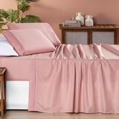 Imagem de Jogo de Cama Queen 200 Fios Detalhe Bordado Allegra 04 Peças Sal Rosa