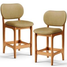 Imagem de Kit 02 Banquetas Baixa Bar Cozinha E Sala De Jantar Fixa Betta L02 Imbuia Couríssimo Casco Fendi - Lyam Decor