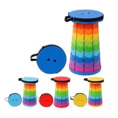 Imagem de Banqueta Banco Retrátil Tamborete Portátil Camping Altura Ajustável - 