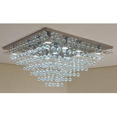 Imagem de Lustre De Cristal Para Sala/Hall Com 60cm De Altura, Base De Inox Espelhado com 70X70cm