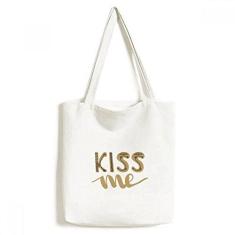 Imagem de Bolsa de lona com citação  Kiss Me bolsa de compras casual
