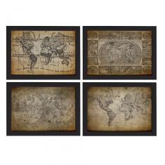 Imagem de Quadros Mapas Antigos Vintage Moldura  22X32cm Kit 4Un