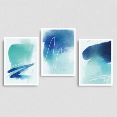 Imagem de Kit 3 Quadros Abstratos Azuis 45x34cm