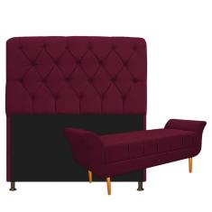 Imagem de Kit Cabeceira Lady e Recamier Ari 90 cm Solteiro Suede Bordô - Amarena Móveis
