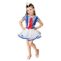 Imagem de Fantasia Marinheira Infantil Capitã Comandante Uniforme Profissões Feminina Festa de Aniversário Bloquinho Carnaval