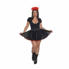 Imagem de Fantasia Kit Caveira Mexicana Saia Luxo Halloween Adulto de Renda Brux