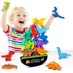 Imagem de Brinquedos de dinossauro empilháveis de madeira FFTROC Montessori para crianças 2-4