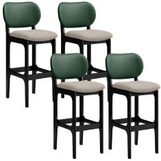 Imagem de Kit 4 Banquetas Alta Betta Preto Facto Verde Linho Bege