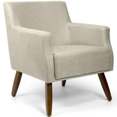 Imagem de Poltrona Para Sala de Estar Diva Pés Madeira Linho Rústico Bege - casaepoltrona