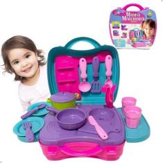 Imagem de Maleta Infantil Menina Kit Com Panelinhas Fogão Pia 12 Acessórios - Di