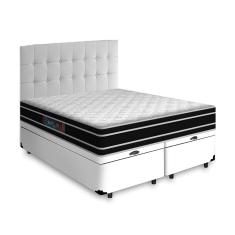 Imagem de Cama Box Baú + Cabeceira Cassis e Colchão Queen - Castor - Black White D33 - 158x198x69cm Branco