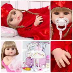 Imagem de Boneca Reborn Realista Loira Vinil Enxoval Luxo Completo - Cegonha Reb